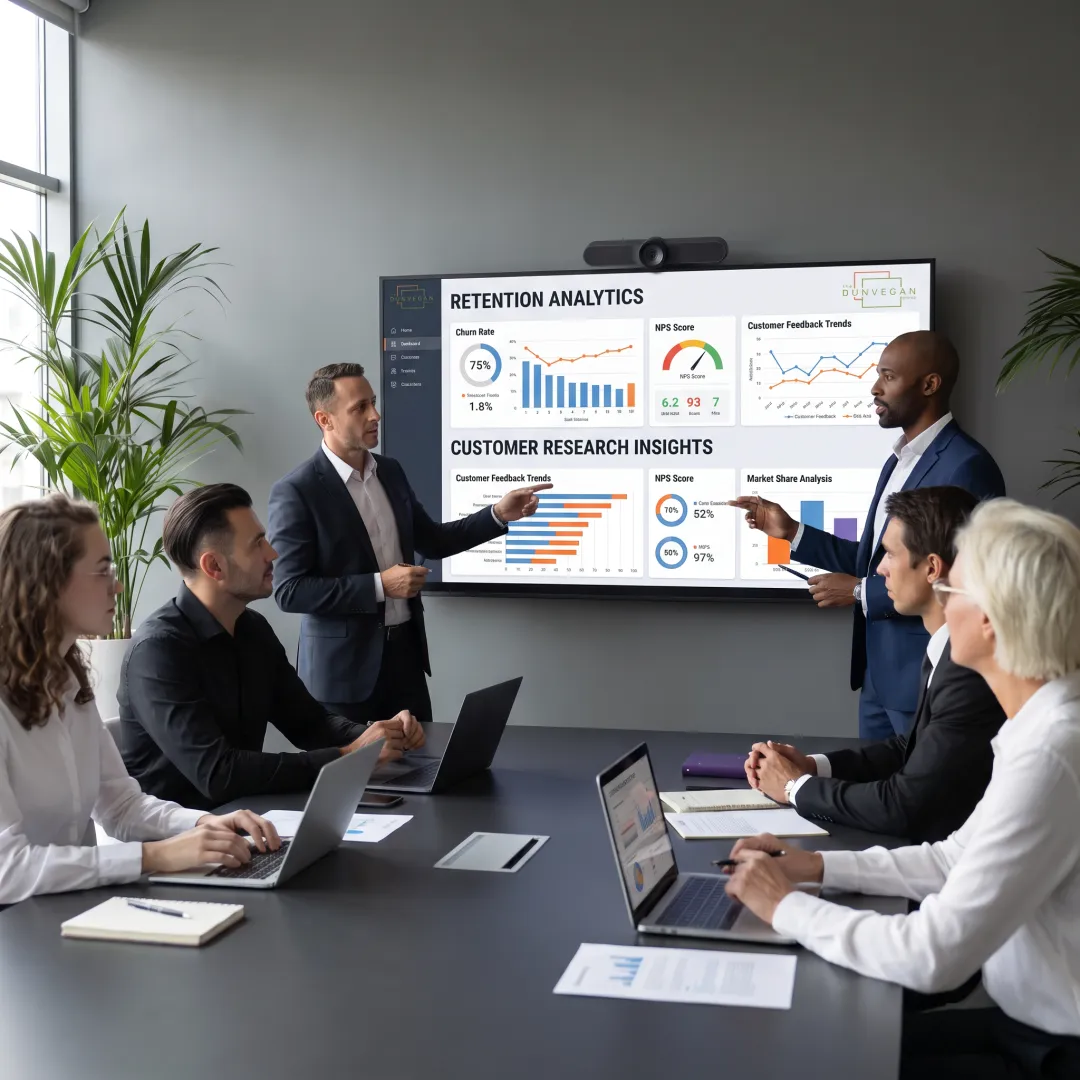 Business leaders reviewing customer retention insights