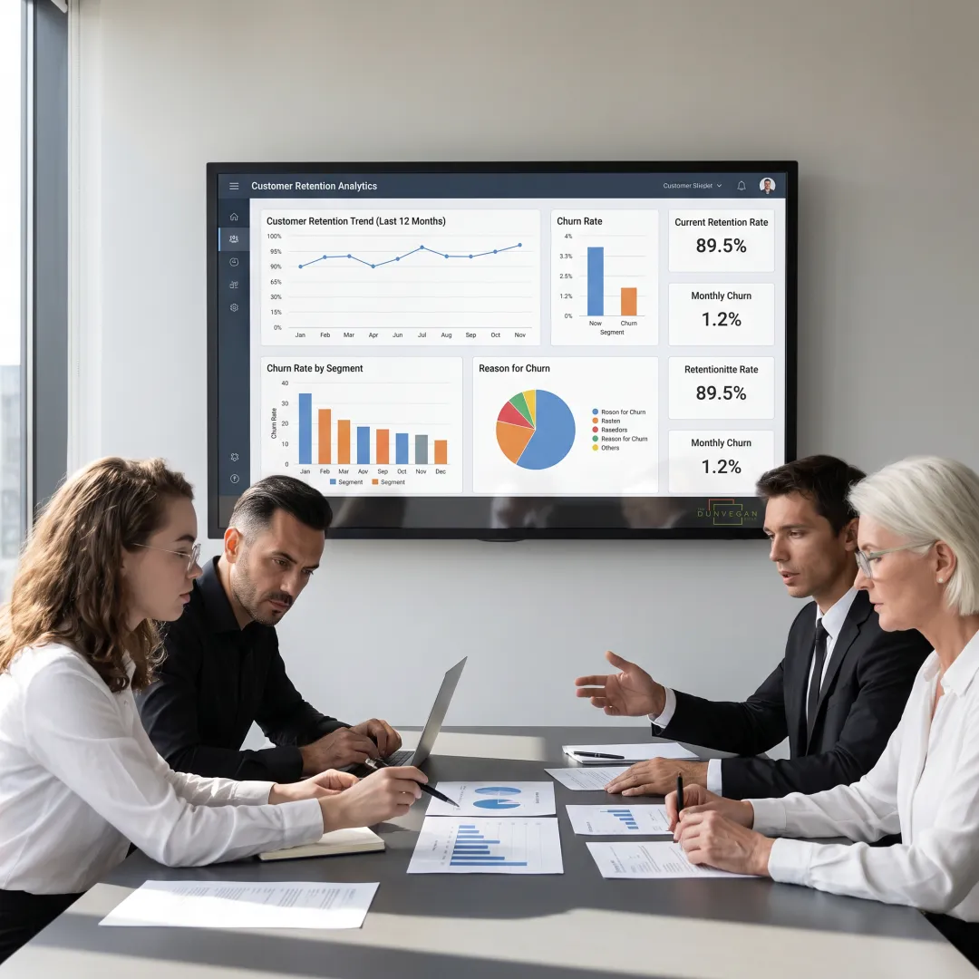 B2B consultants reviewing customer retention insights