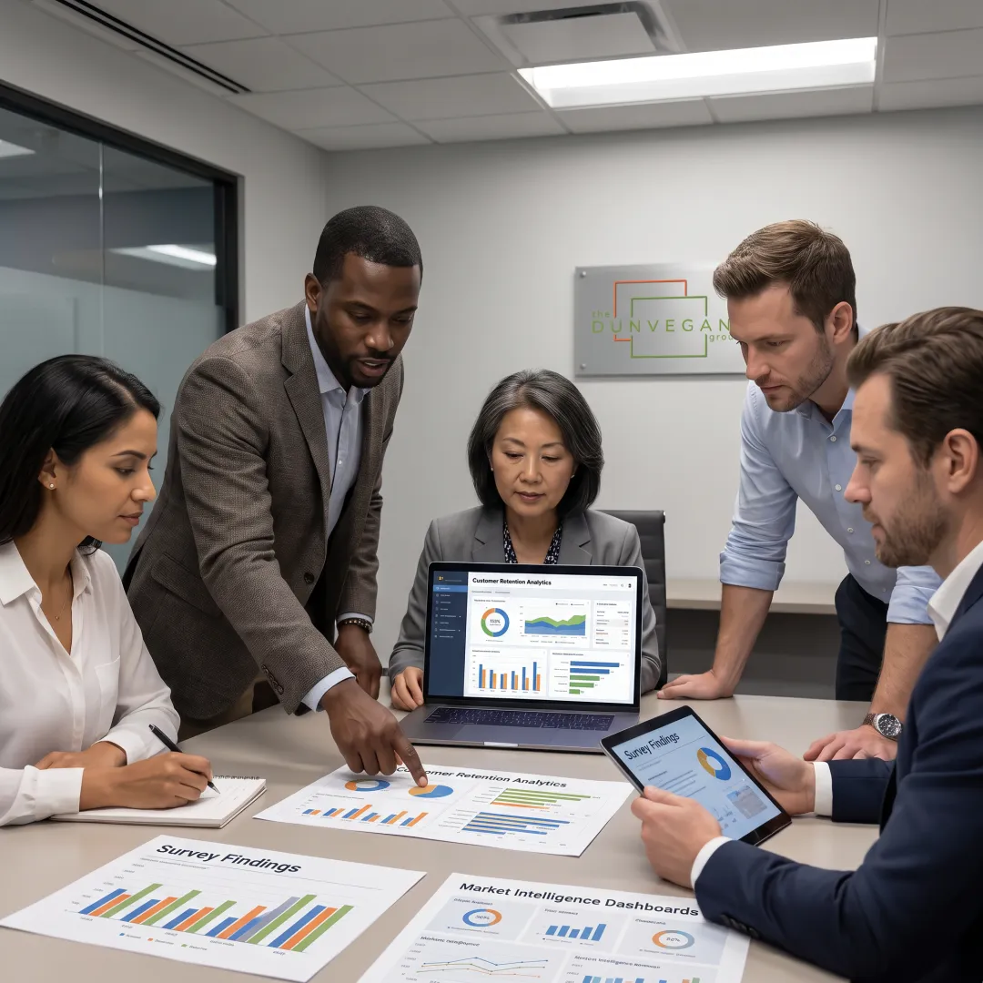 Business leaders reviewing market research insights