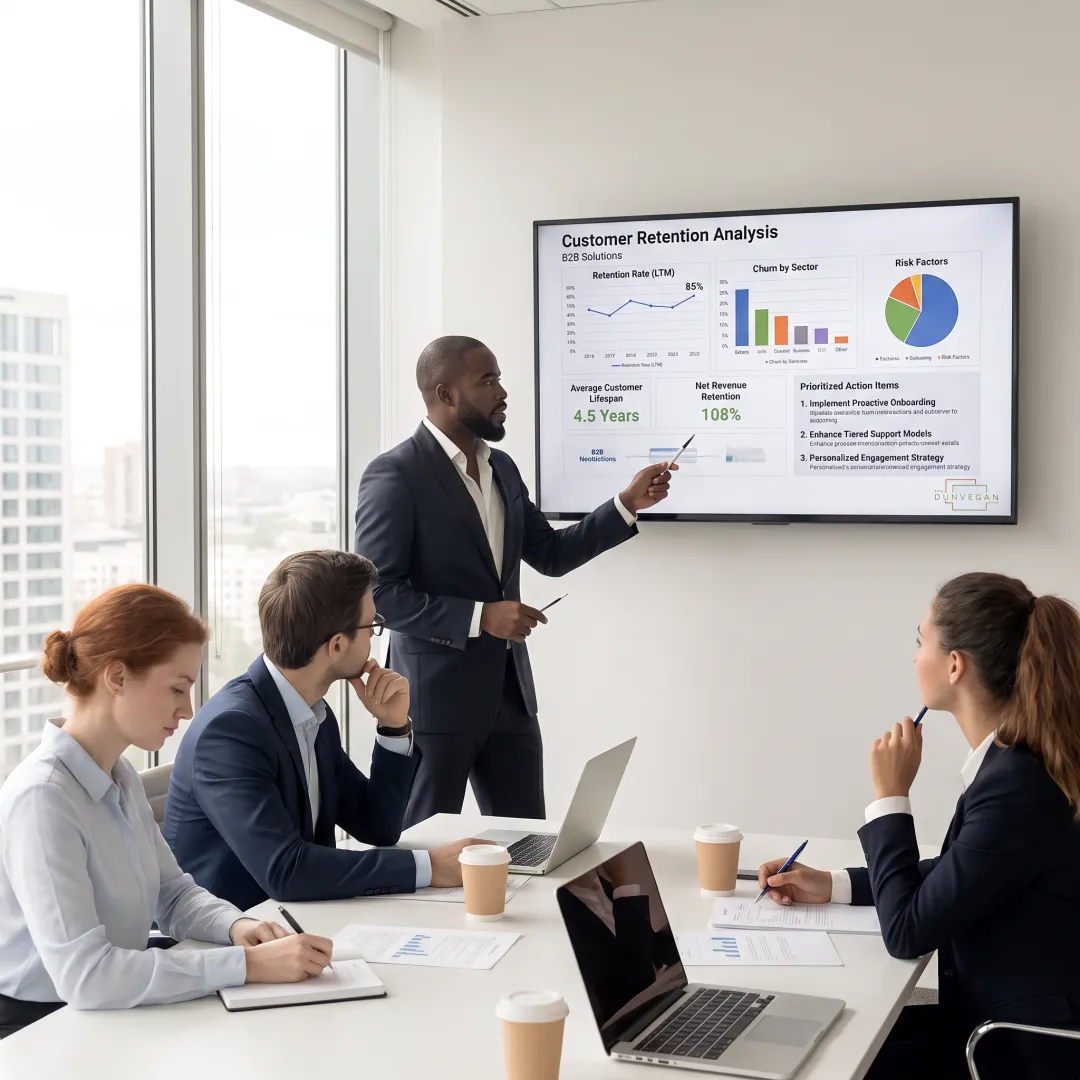 Consultant presenting retention research to executives