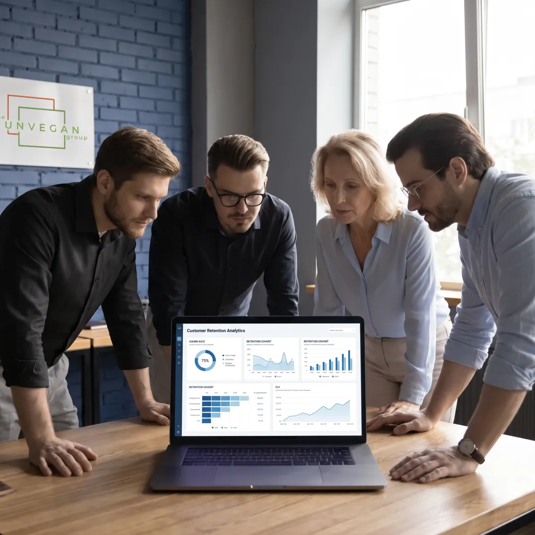 Business consultants reviewing retention insights