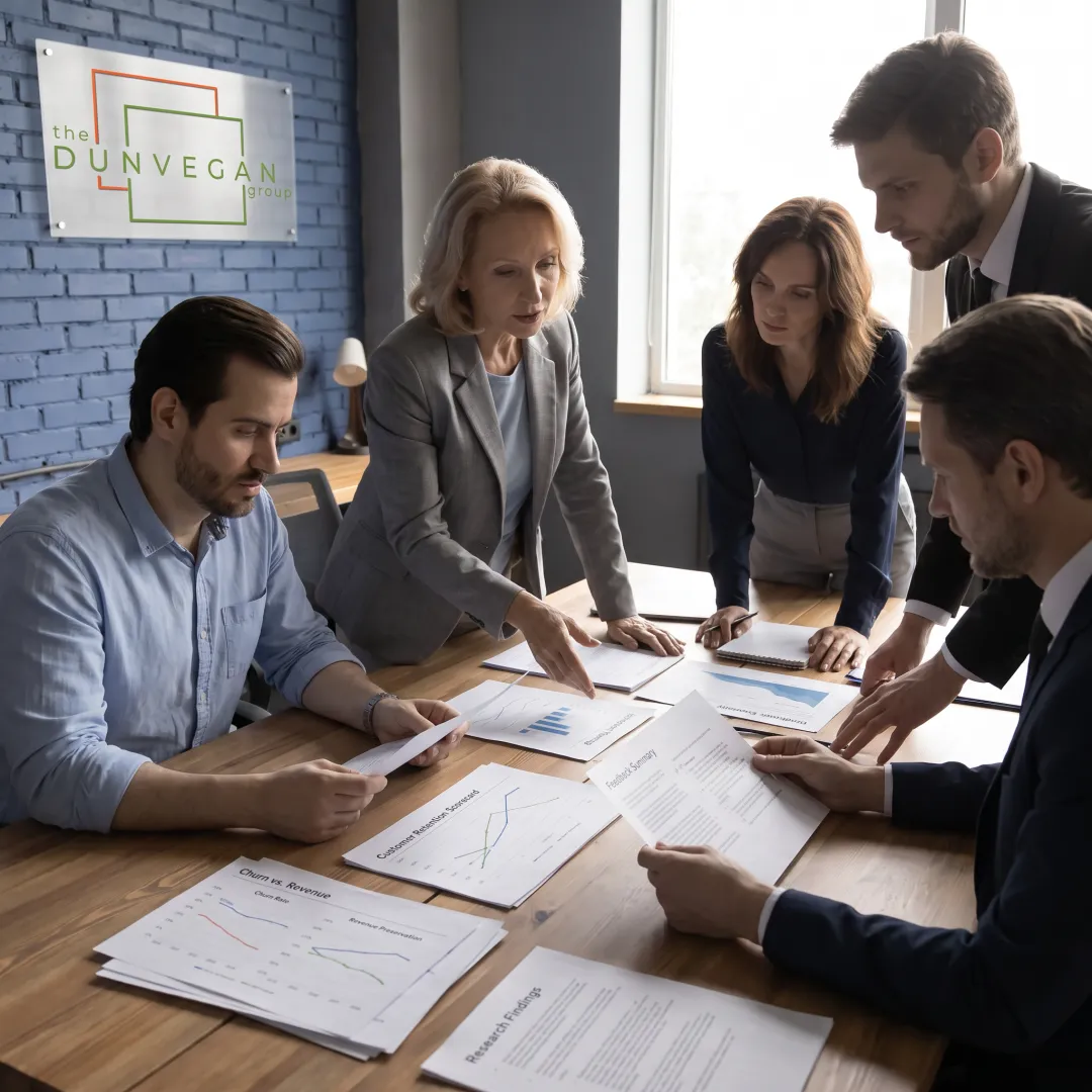 Business consultants reviewing retention insights