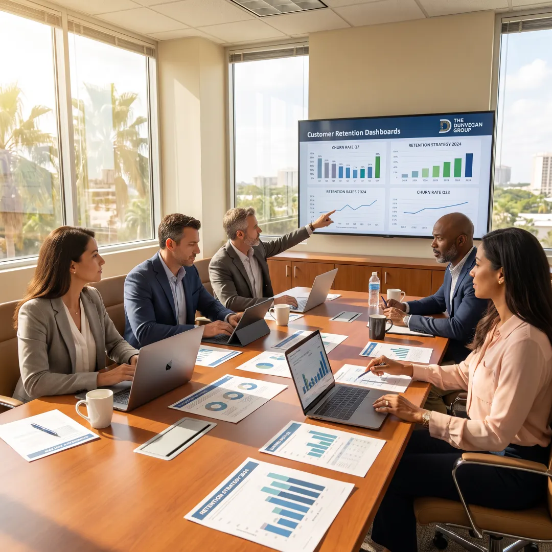 Business consultants reviewing retention insights