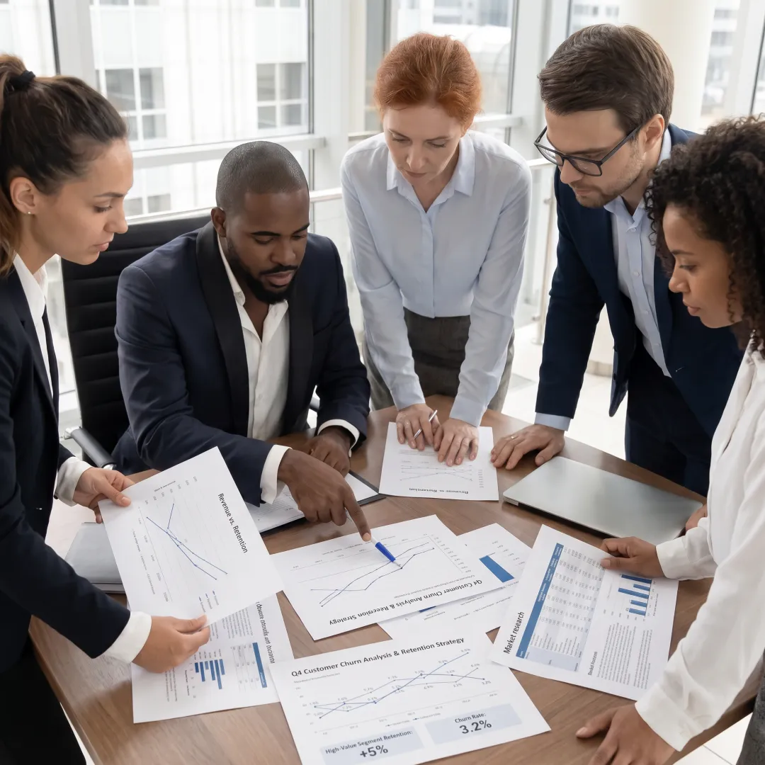 Business leaders reviewing growth strategy insights