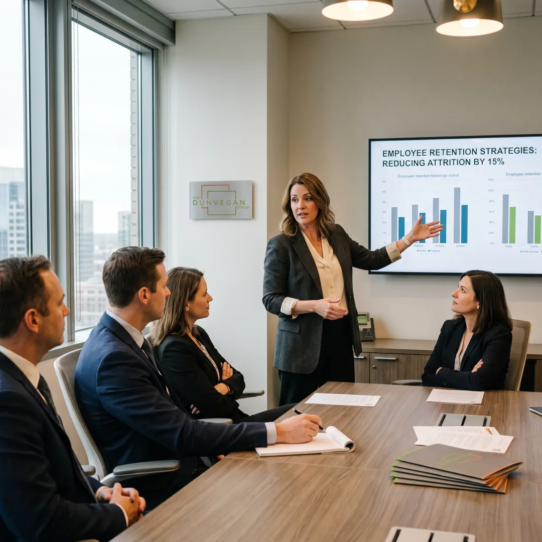 Consultant presenting employee feedback analysis