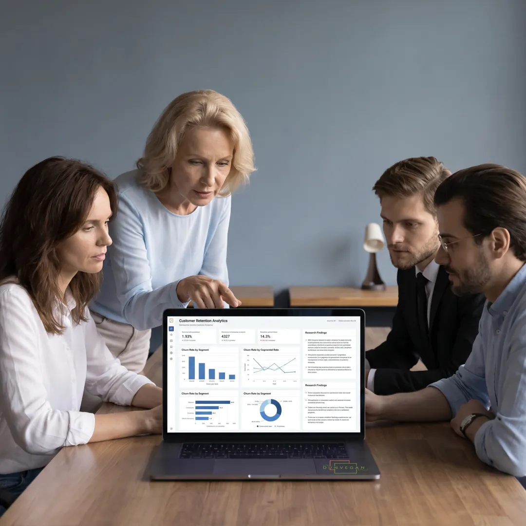 B2B consultants reviewing customer retention insights