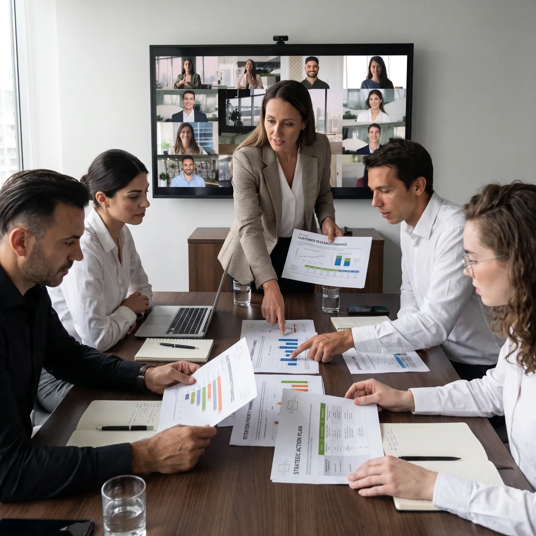 Executives discussing customer retention strategy