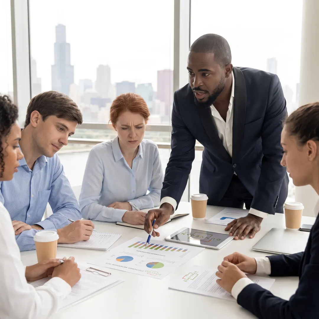 Chicago business consultant meeting with small business leaders