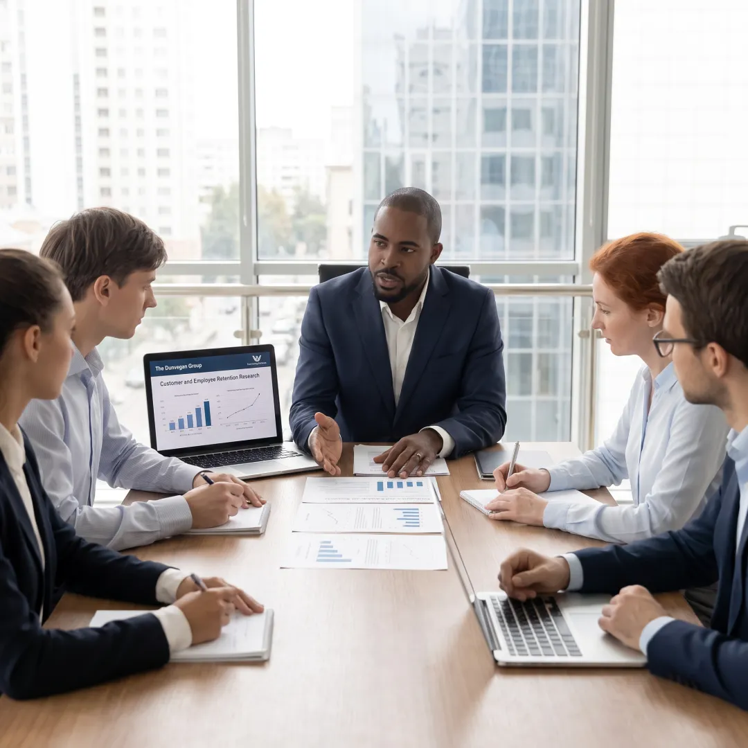 Consultant presenting retention research to business owners