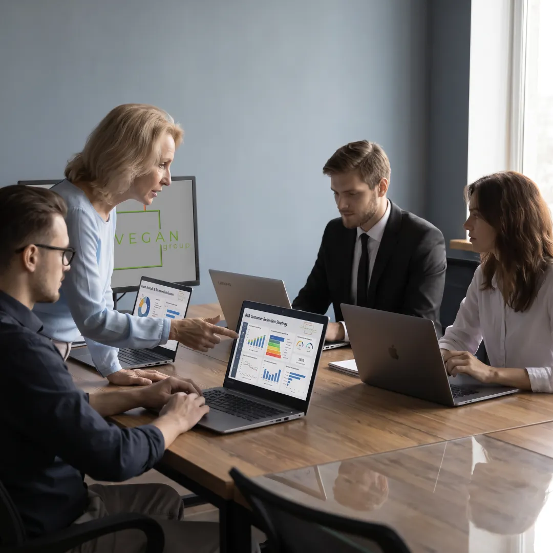 Consultants analyzing B2B retention research