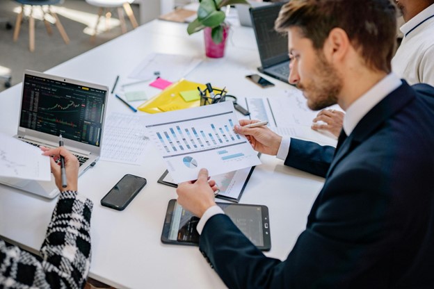 Men with marketing data